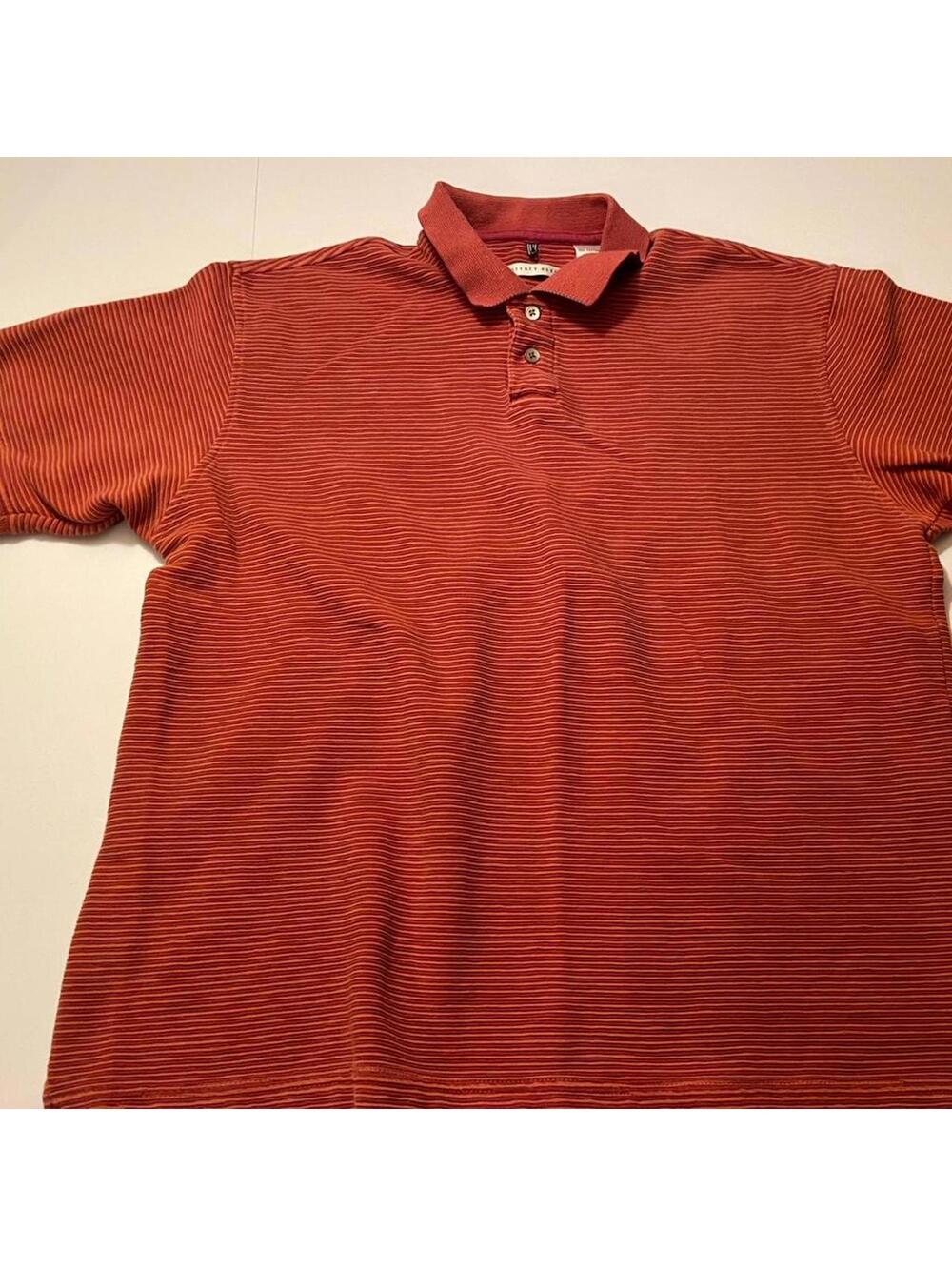 Geoffrey Beene Red Striped Polo T-Shirt, Sized Large 100% Cotton